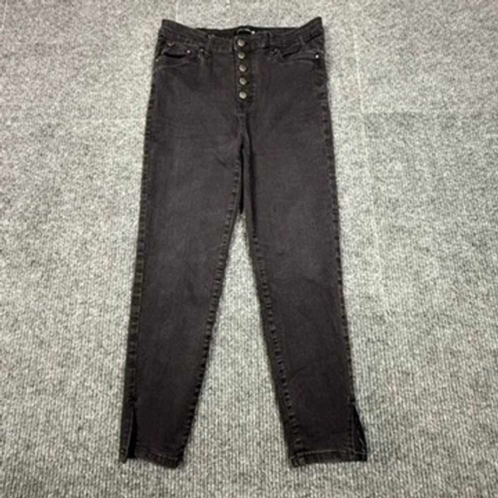 Truth + Theory Women 14 High Rise Button Fly Skinny Jean Black Rinse OM23630H20B